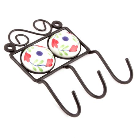 White And Red Leaf Floral Tiles Hooks